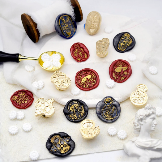 mushroom wax stamps and the wax seals which made by the stamps.