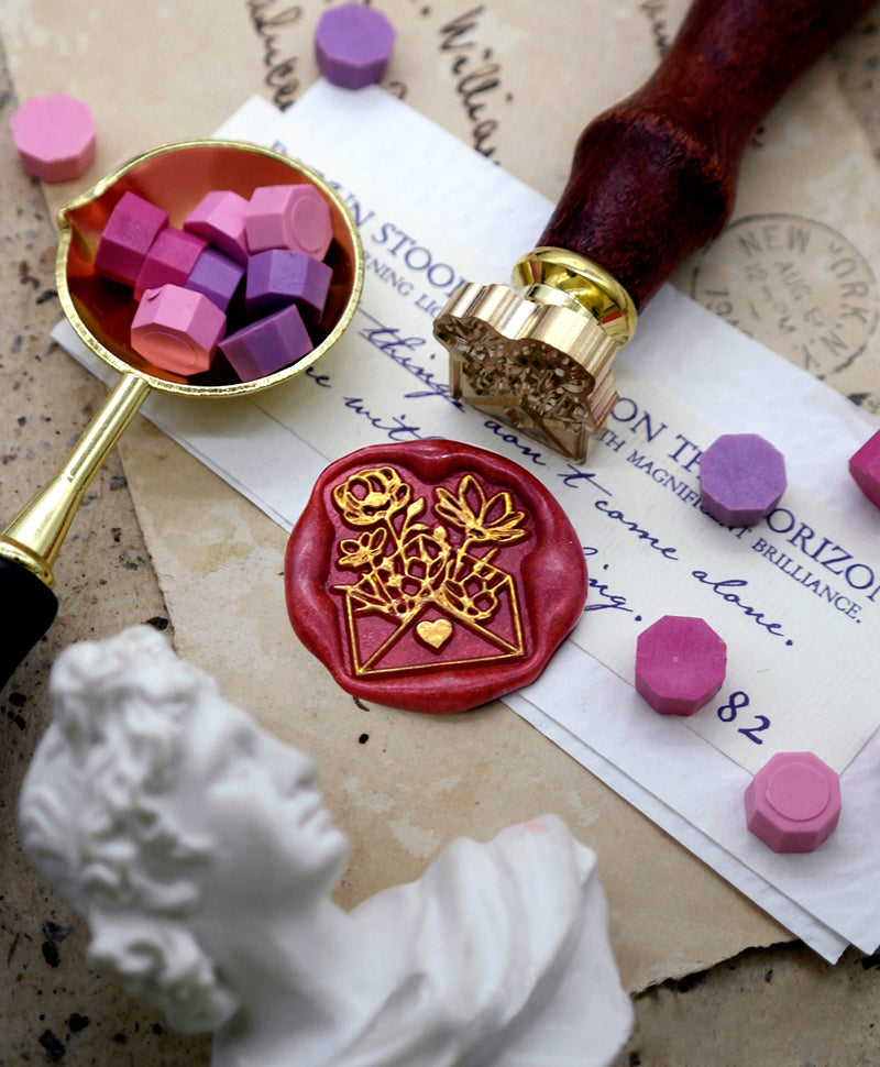 Wax Seal Stamp, created a wax seal with flower envelope design