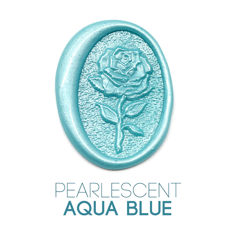 a rose flower wax seal just to show the effect of aqua blue sealing wax sticks.