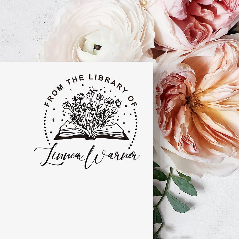 Custom Flower Teacher Library Book Stamp