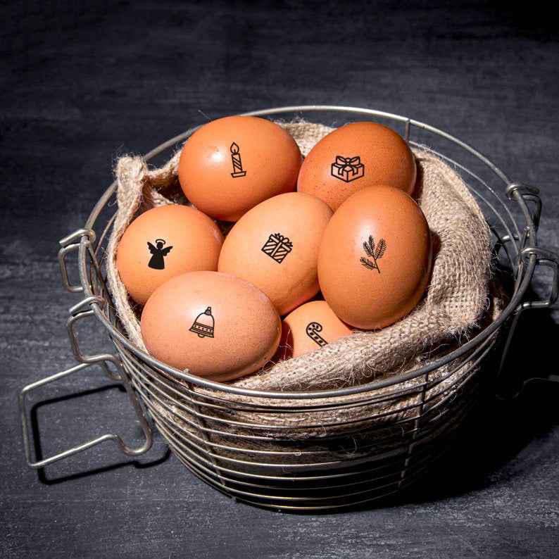 Egg stamp, imprinted on the eggs with the design of candle, angel, gift box, jingle bell, christmas tree and santa crutch