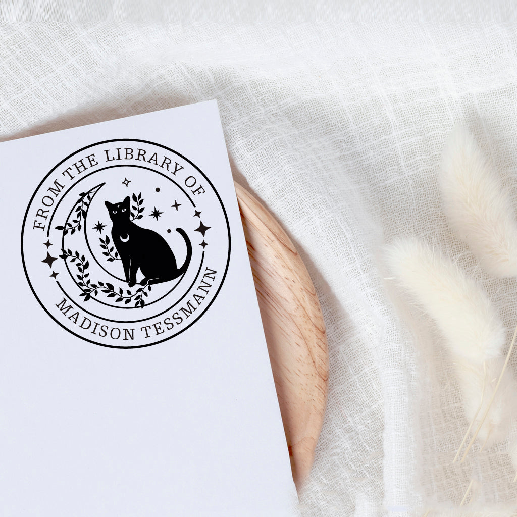 Personalized Moon Cat Library Book Stamp – sealingwaxstamp