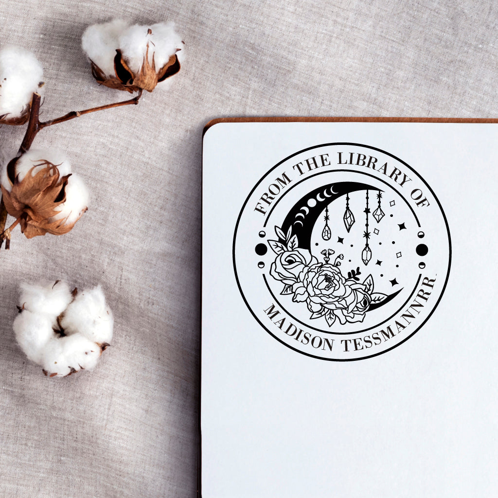 Custom Moon Flower Library Book Stamp