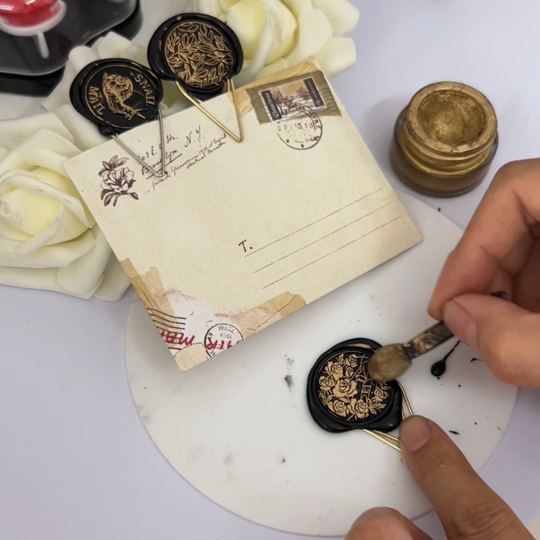 how to use wax seal stamp to diy stationery clips with wax seals