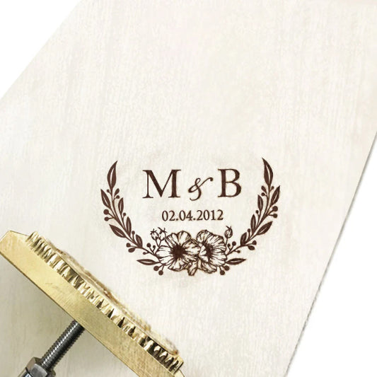 Custom Branding Iron Stamp with Flower Wedding Date Initials