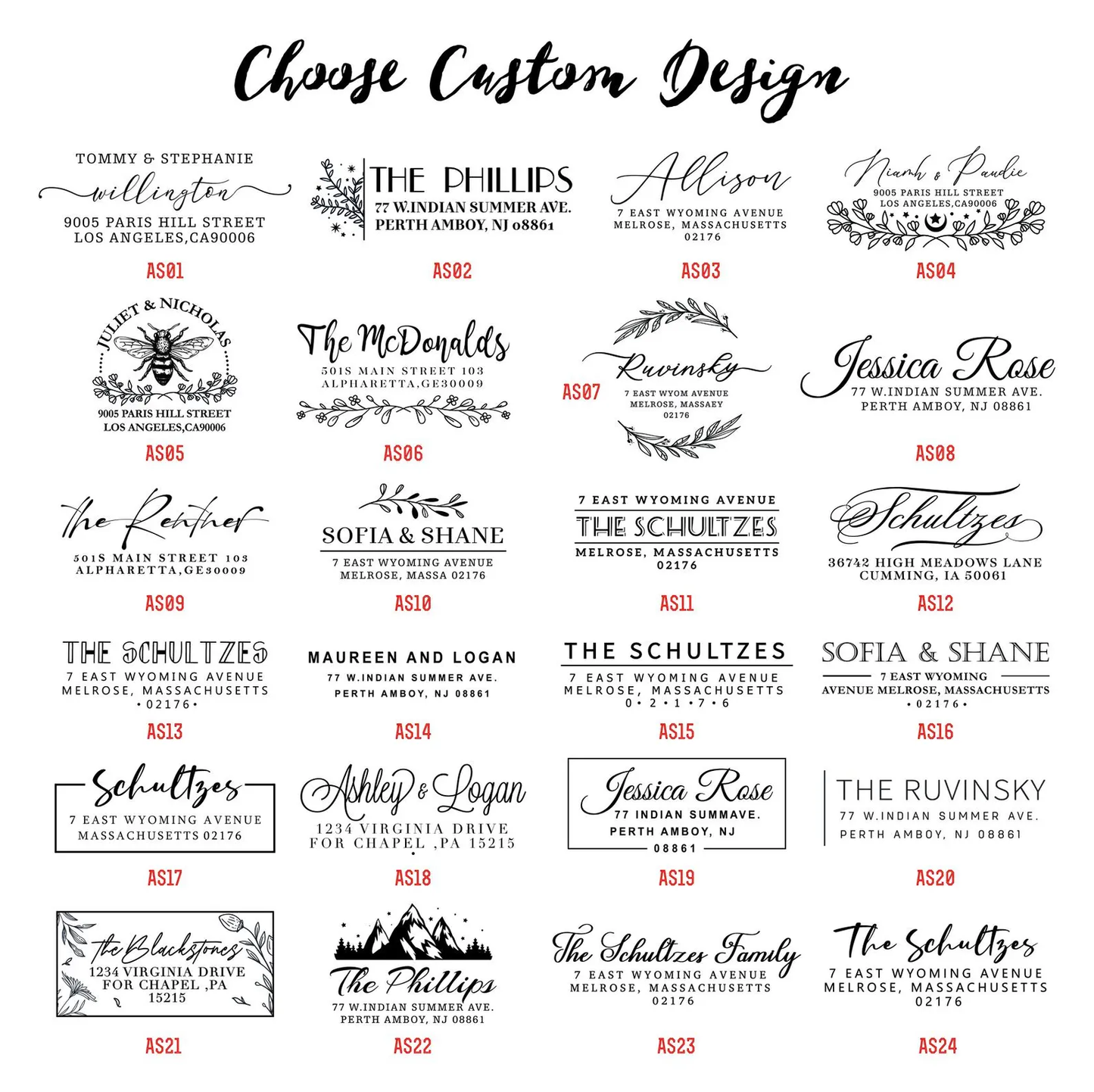 custom address stamp designs