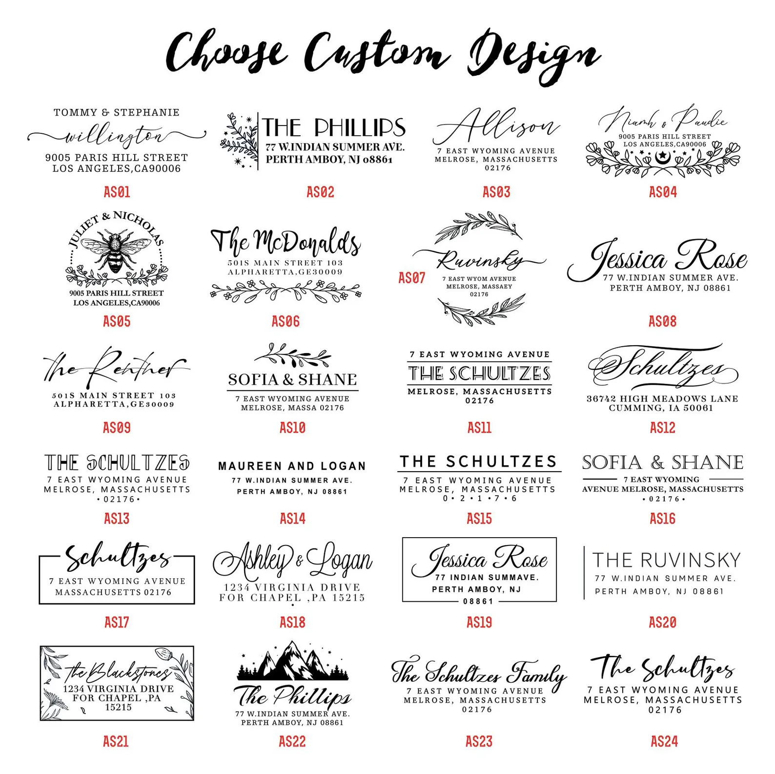 custom address stamp designs