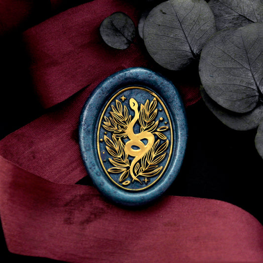 Wax Seal Stamp, created a wax seal on a red ribbon with snake plant moon design