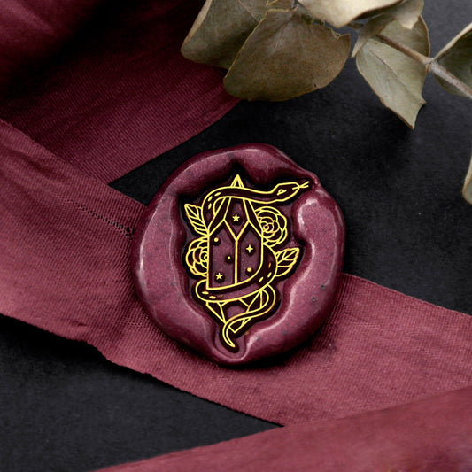 Wax Seal Stamp, created a wax seal on a red ribbon with snake diamond design
