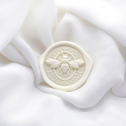 Wax Seal Stamp, created a white wax seal on white cloth with 3D honey bee design .