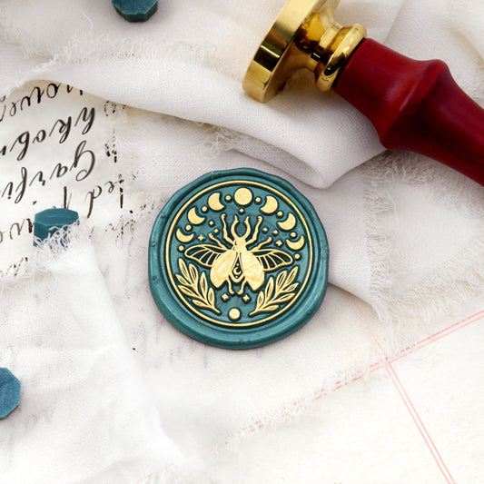 Wax Seal Stamp, created a wax seal with beetle and moon phases design .