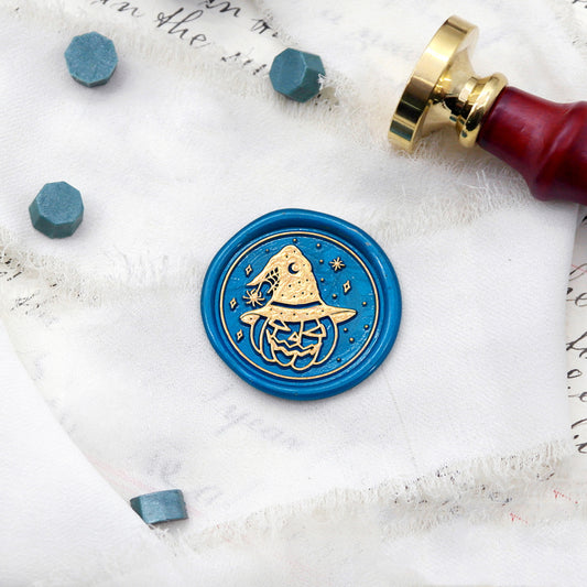 Wax Seal Stamp, created a wax seal with pumpkin witch hat design .