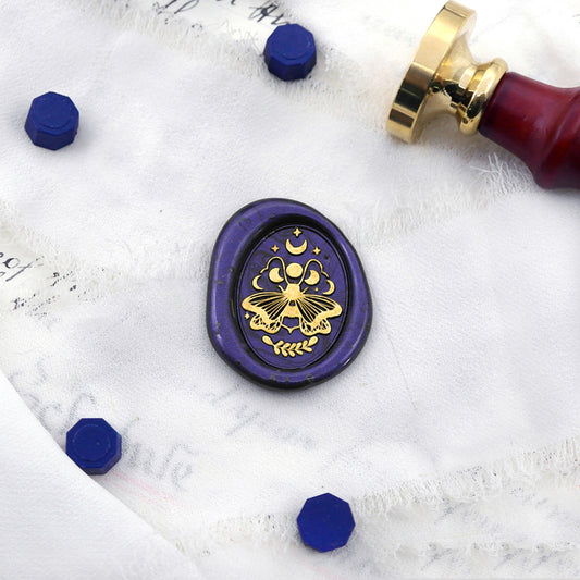 Wax Seal Stamp, created a wax seal with a moon phases butterfly design