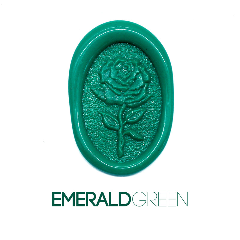 a rose flower wax seal just to show the effect of emerald green sealing wax beads.