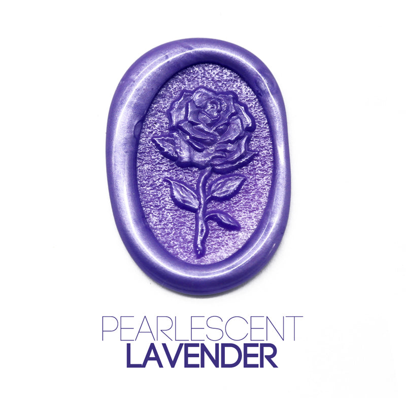 a rose flower wax seal just to show the effect of pearlescent lavender sealing wax beads.