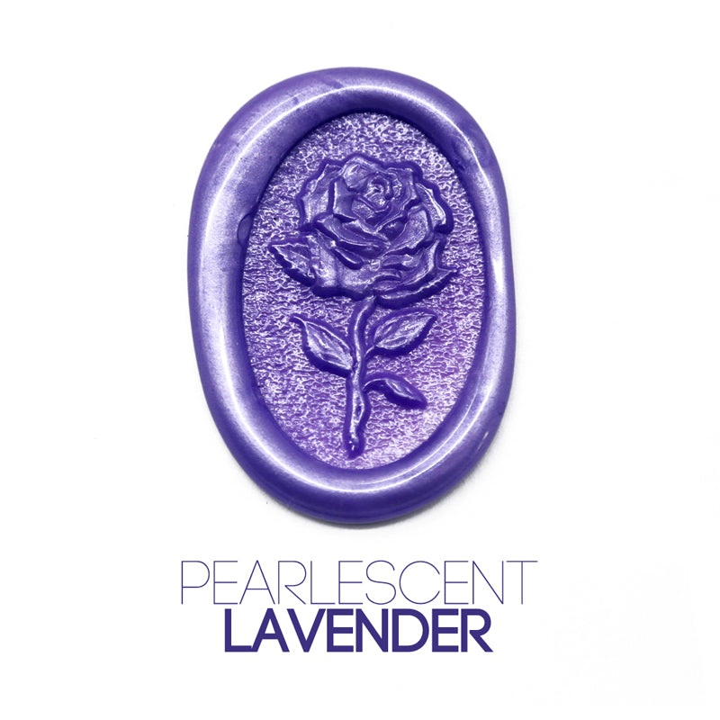 a rose flower wax seal just to show the effect of Pearlescent Lavender sealing wax sticks.
