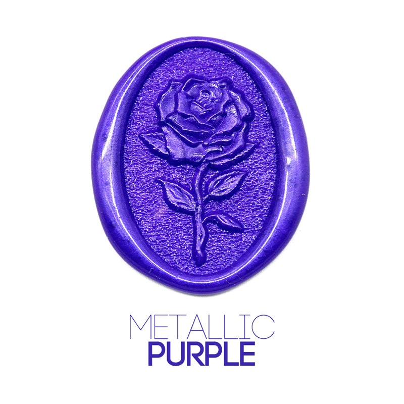 a rose flower wax seal just to show the effect of metallic purple sealing wax sticks.