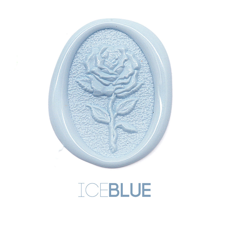 a rose flower wax seal just to show the effect of ice blue sealing wax beads.