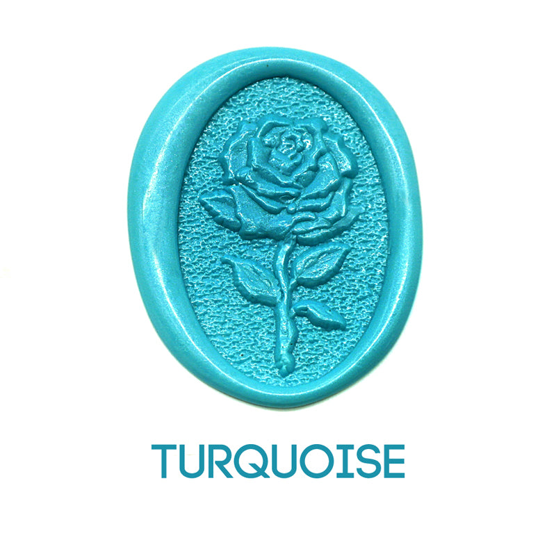 a rose flower wax seal just to show the effect of turquoise sealing wax beads.