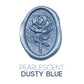 a rose flower wax seal just to show the effect of pearlescent dusty blue sealing wax beads.