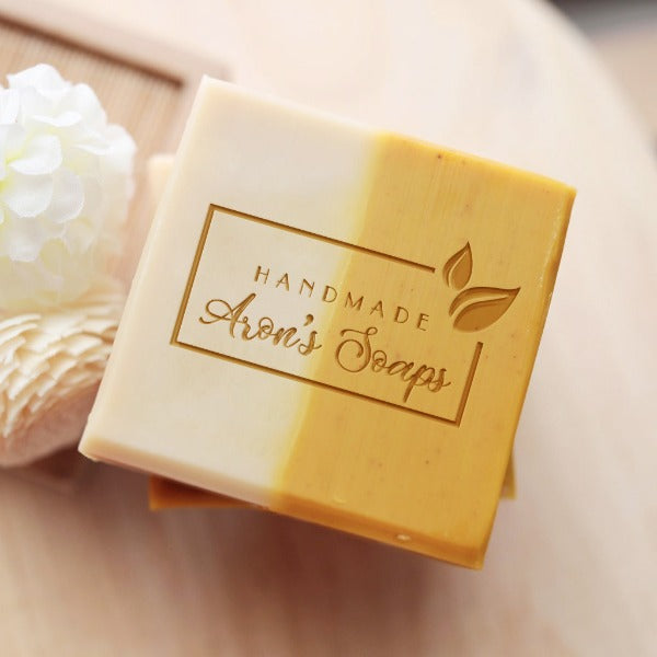 Custom Soap Stamp to make natural handmade soap with your own brand name, like custom leaves or shop name on the soap stamp.