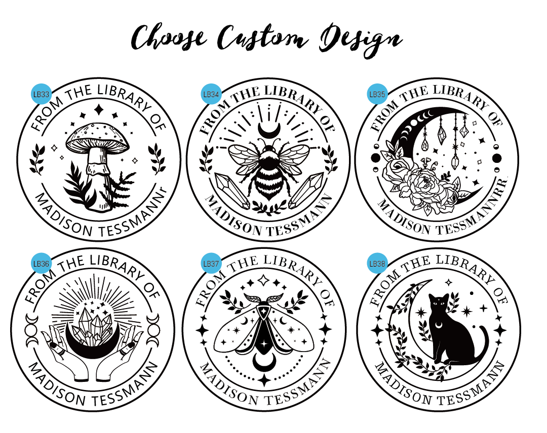 Six designs of custom library stamp for choosing.