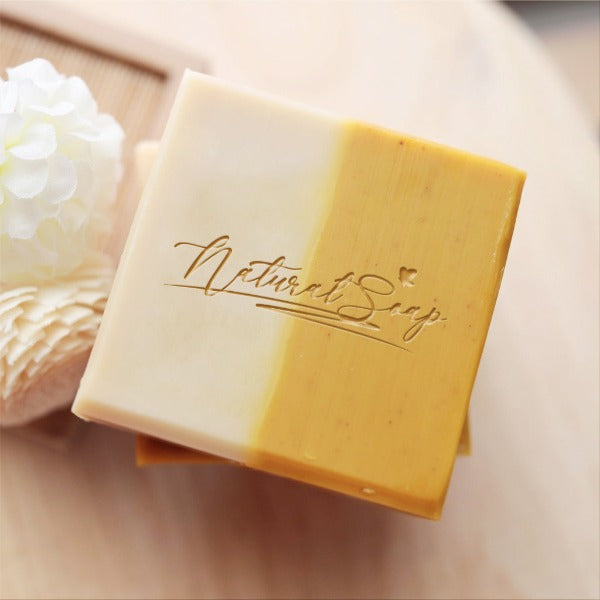 Custom Soap Stamp to make natural handmade soap with your own brand name, like custom shop name on the soap stamp.