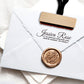 A personalized self inking wedding address stamp, customized with your name and address, stamped on the white envelope of invitation card, a wax seal to cover the envelope.