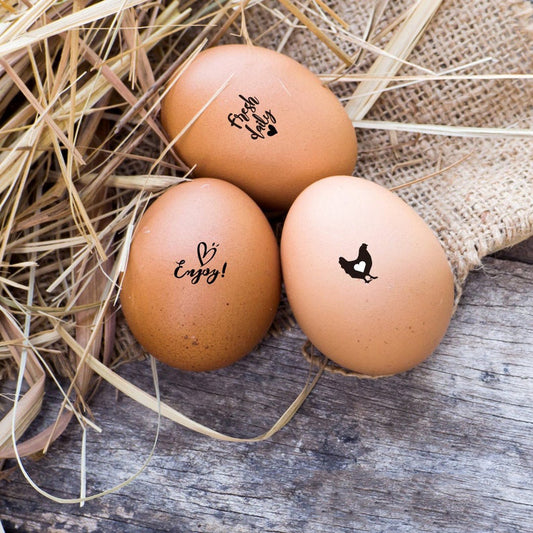 mini egg stamps, imprinted on the farm eggs with the design of enjoy heart.