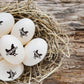 Custom Egg Stamps, with your name and hen graphic, imprinted on the farm eggs.