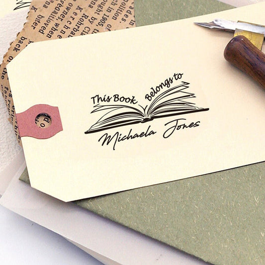 Custom your Book Stamp, with text this book belongs to and a book graphic.