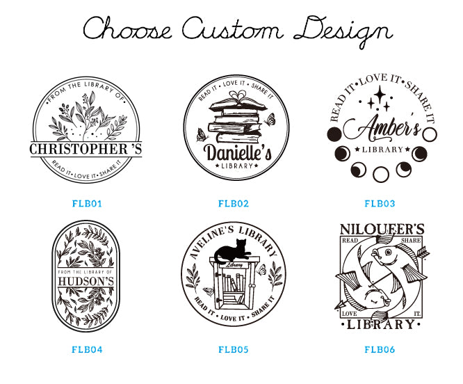 Six designs of custom library stamp for choosing.